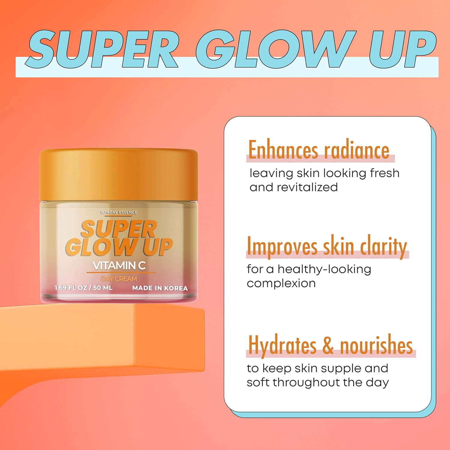 Vitamin C Day Cream - Dermatologist Tested, Anti- Aging, Korean Skin Care - Hydrates, Evens Skin Tone & Boosts Radiance - Clean Beauty, Vegan, Non-GMO, Cruelty-Free - 1.69 Fl Oz 